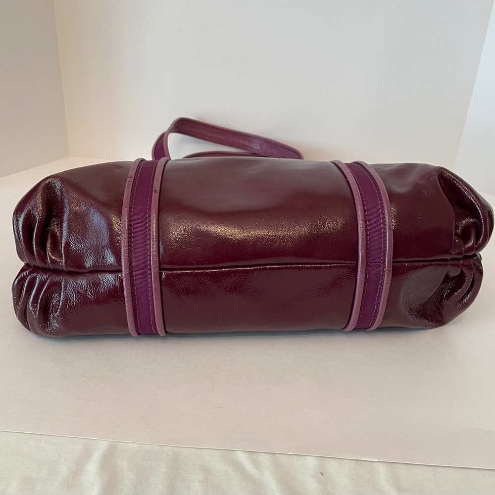 Coach Poppy Patent Leather Op Art Glam Tote Purple/Burgundy Hand Bag - Picture 7 of 16